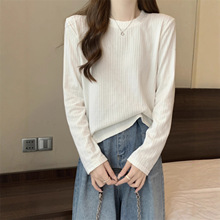 大码女装胖MM新款韩版2025圆领纯色T恤秋季内搭打底衫温柔风上衣