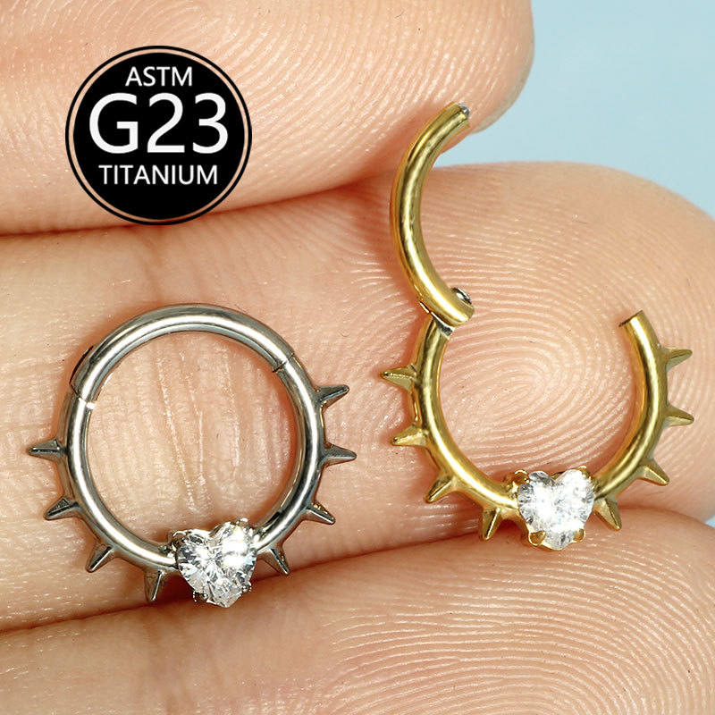 Silver pointed spike labret stud material detail