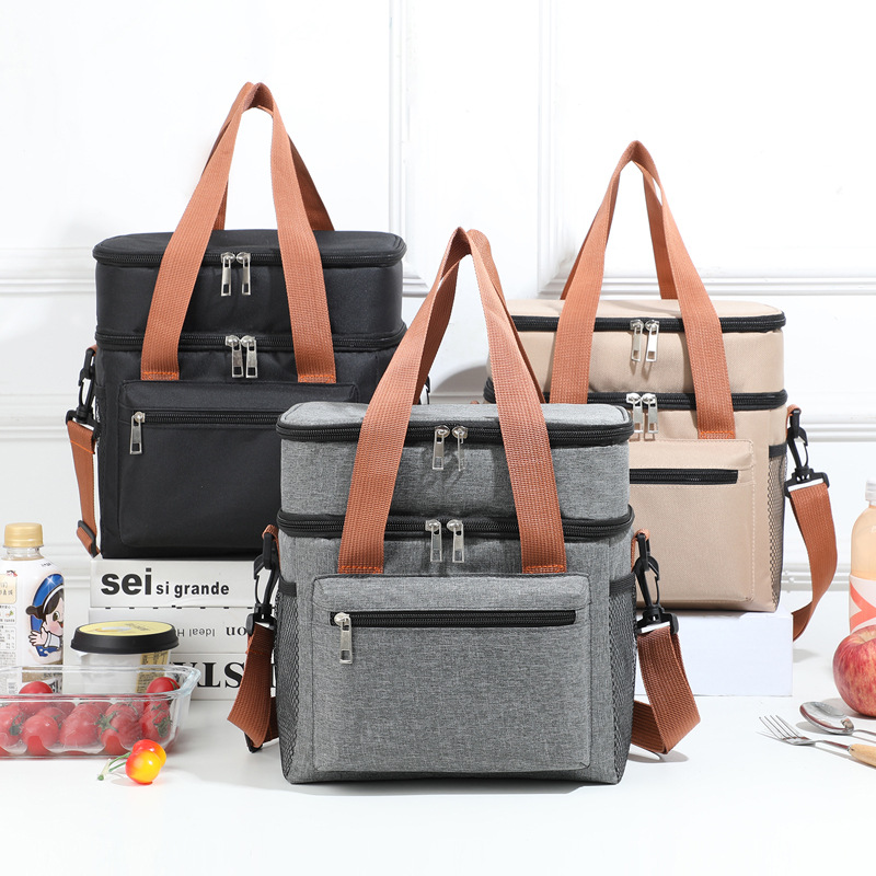 Cross-border New Portable Crossbody Lunch Bag Thickened Aluminum Foil Double Layer Lunch Bag Large Capacity Portable Outdoor Insulation Bag