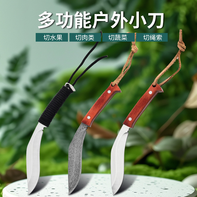 户外便携式小刀野外生存切水果切割绳子切肉多功能小刀PU刀鞘弯刀