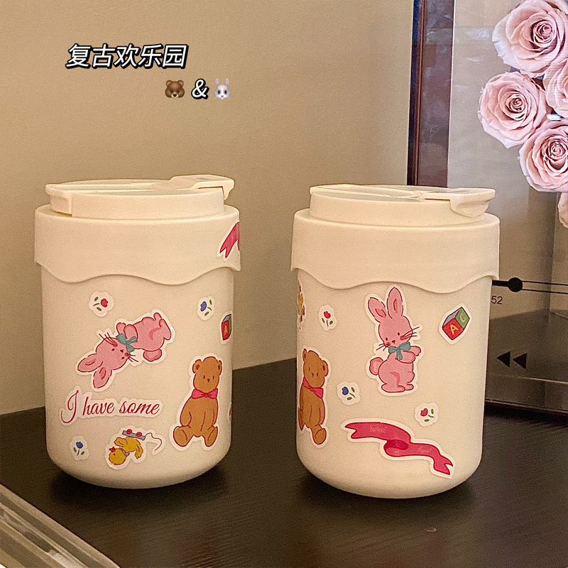 高顏值復古吸管杯小禮品女生304不鏽鋼咖啡杯雙飲杯學生可愛水杯