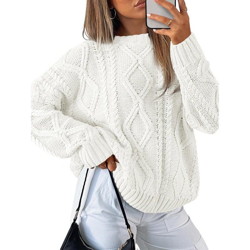European and American Women's Clothing 2025 Amazon Cross-Border Knitwear Women's Oversized Chunky Knit Crew Neck Sweater Casual Versatile