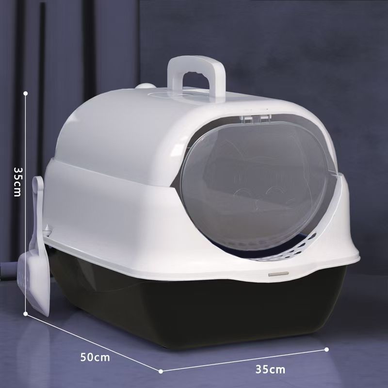 Toilet para gatos totalmente cerrado desodorizante extra grande anti-derrames con arena para gatos pequeños, arena para heces para gatos