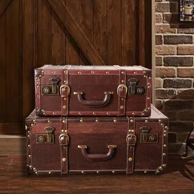 复古皮箱老式手提箱收纳箱仿古行李箱怀旧皮制摄影道具欧式