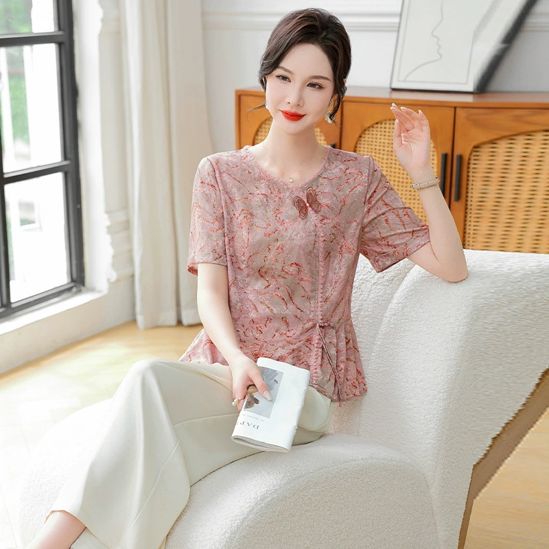Новый китайский стиль с круглым вырезом летняя мода мама из двух частей