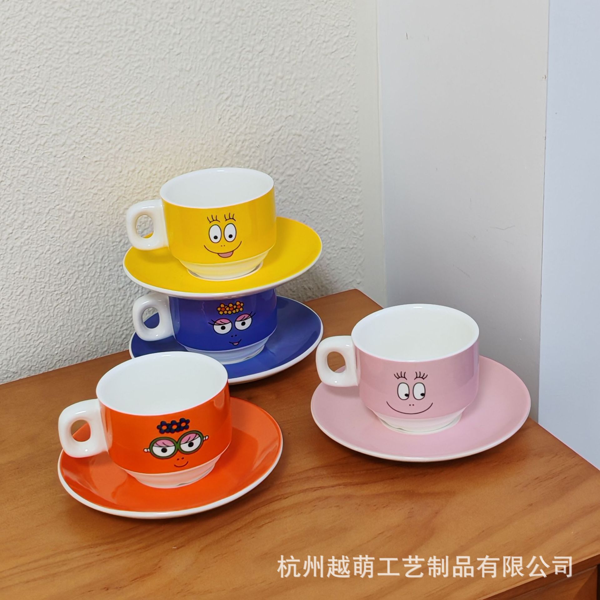 卡通可爱少女伴手礼咖啡杯碟套杯批发巴巴爸爸陶瓷杯家用送礼杯子
