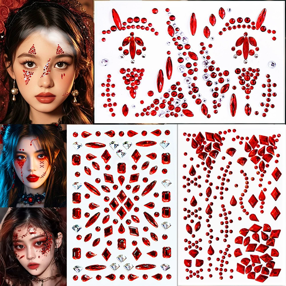 Праздничный Хэллоуин макияж кос stickers с алмазами, поддельные шрамы, татуировки на концерте, наклейки на лицо, аксессуары, горная корень сломанные алмазы, кровь и слезы алмазы