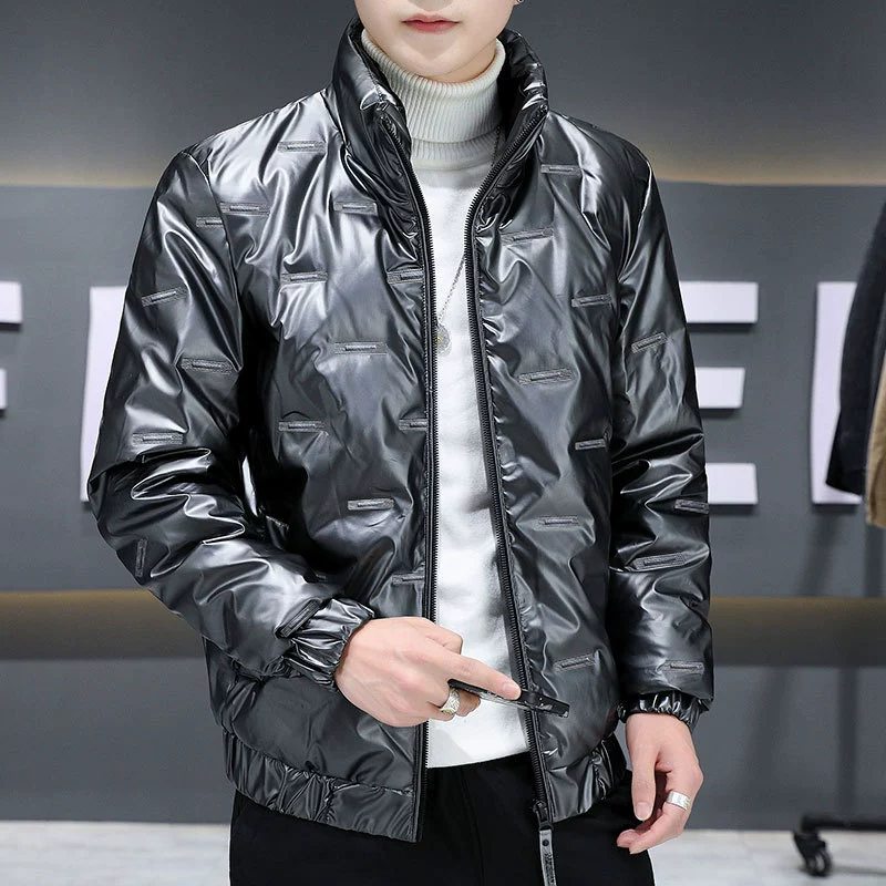 Глянцевое пальто с хлопковой подкладкой, мужское зимнее пальто с воротником-стойкой, пуховая куртка с хлопковой подкладкой, модный бренд, красивое универсальная теплая зимняя куртка