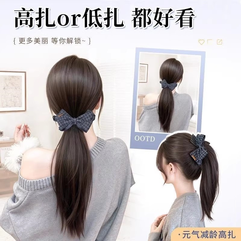 Peruca de cola de caballo femenina de imitación de cabello humano en una sola pieza de cabello