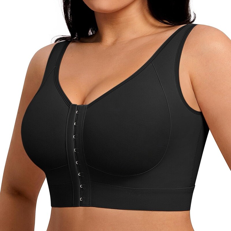 Feelingirl Post-Surgery Bra with Front Closure Compression Bra for Mastectomy Surgery Wireless Strap Available