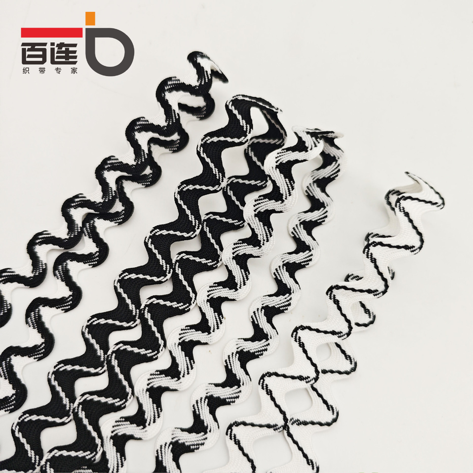 9MM color en blanco y negro, banda curva, patrón ondulado, decoración de bolsos, Lolita Hanfu, encaje, accesorios en forma de S