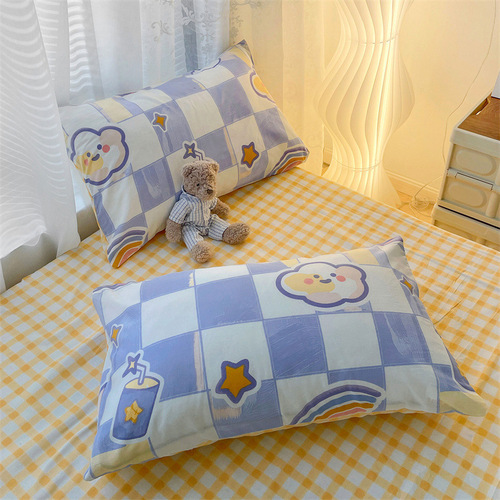 Summer ins small fresh pure cotton pillowcase pure cotton pillowcase single pillowcase 48*74 pair with pillow core leather