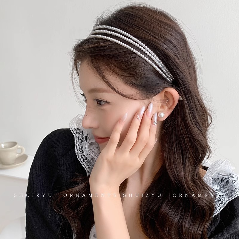 Diadema de perlas para mujer, accesorio para el cabello de alta gama, nueva horquilla popular de 2025, diadema sencilla estilo Hepburn, tocado.