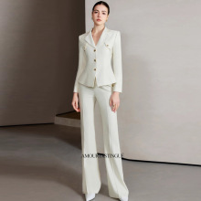 秋冬时尚高级感白色西装领职业女裤套装修身显瘦女总裁正装工装OL