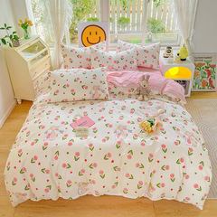 New Style Fresh Cotton Four-Piece Set All-Cotton Bed Sheet and Cover Single Double Student Dorm Bedspread Three-Piece Set Wholesale