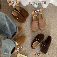 加绒真皮博肯鞋羊羔毛内增高5厘米秋冬慵懒风新款全包勃肯鞋单鞋