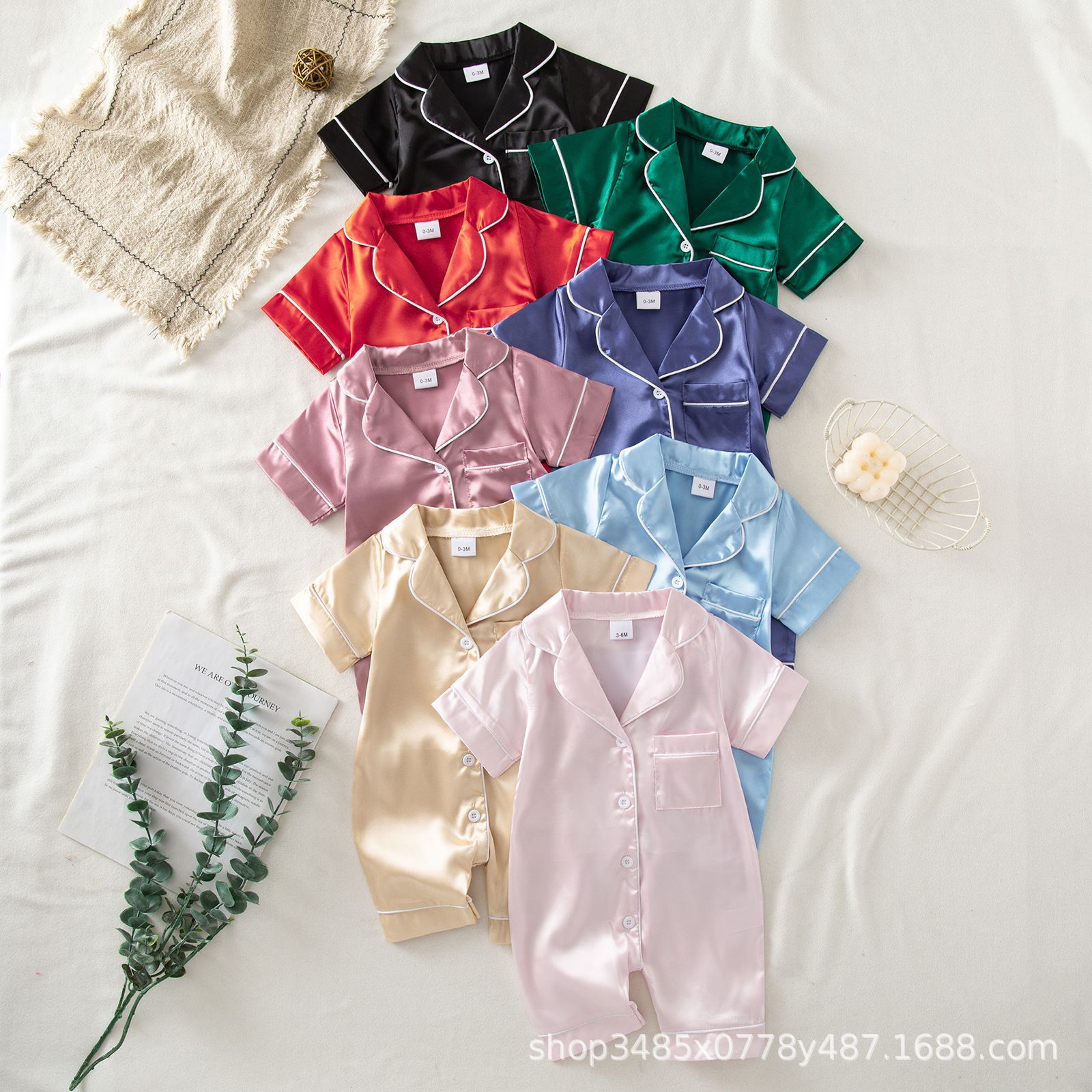 Summer Thin Children's Clothing, Infant One-Piece Pajamas, Elastic Satin Cardigan, Home Wear, Factory Direct Sales