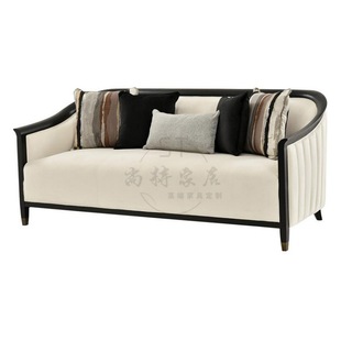 Simple Modern Fabric Soft Bag Leisure Hotel Villa Retro Chinese Style Sofa Living Room Double Three-seat Sofa