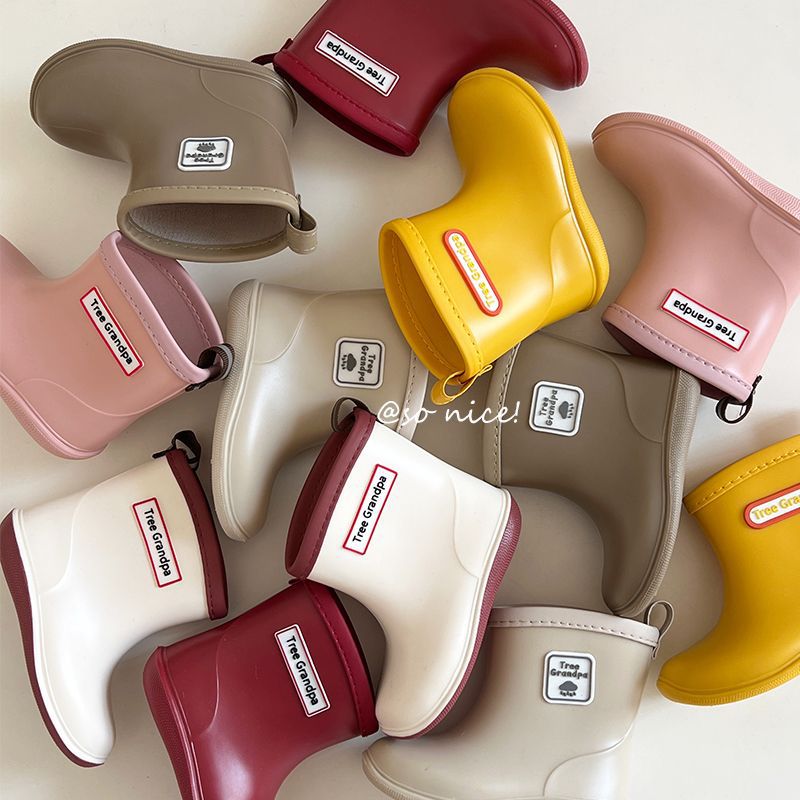 Japanese-Style Simple Children's Rain Boots Boys' Rain Boots Baby Water Shoes Overshoes Non-Slip Boys Girls Toddlers Waterproof Rubber Shoes