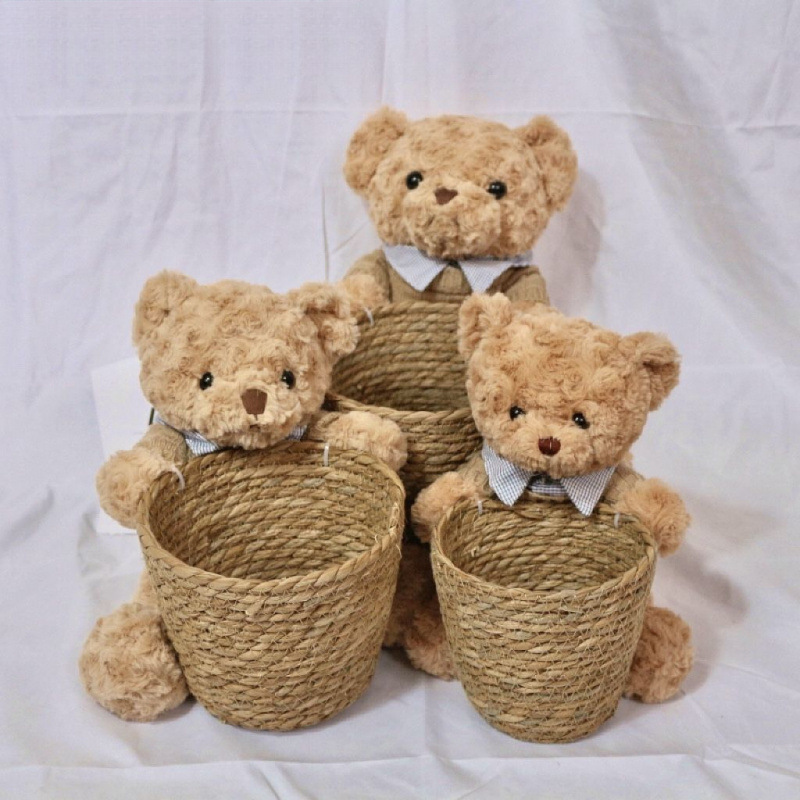 クマハグバケツ栗花束フラワー DIY 手作り誕生日ホリデーギフトわらフラワーアレンジメントフラワーバスケットハグベア|undefined