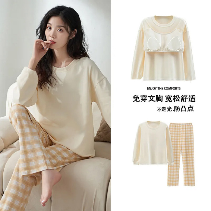 Chubby Girl Plus size pijamas Otoño de las mujeres Nuevo 2023 pantalones de manga larga sueltos traje de desgaste para el hogar Sudeste Asiático transfronterizo