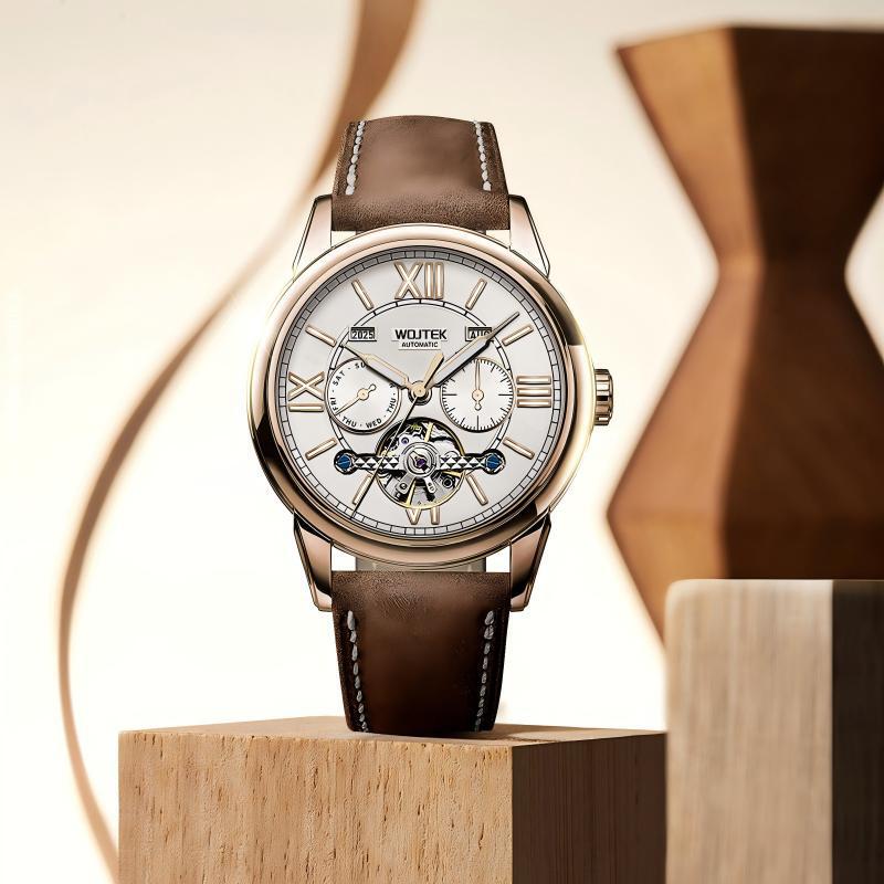 Wojtek High-End Perpetual Calendar Tourbillon Men's Mechanical Watch Waterproof Leather Strap Luminous Fully Automatic Mechanical Watch for Men