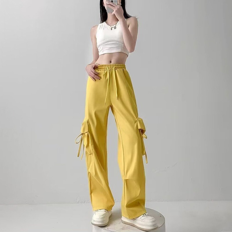 Pantalones Cargo Rectos de Pierna Ancha para Mujer de Poliéster
