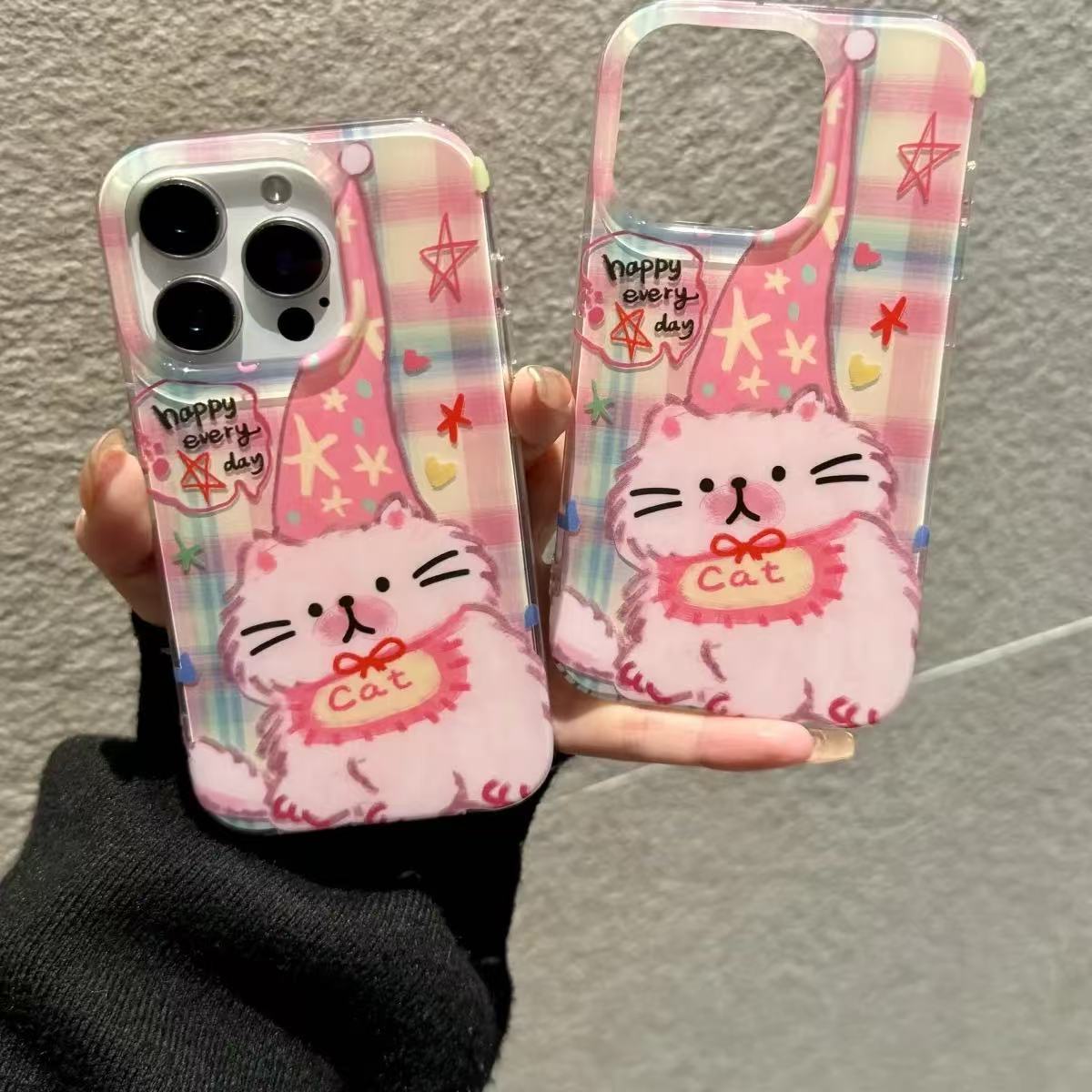 Lindo gato a cuadros en polvo de graffiti para iphone16ProMax Apple 15 funda para teléfono 14 pulsera 13 mujer 16