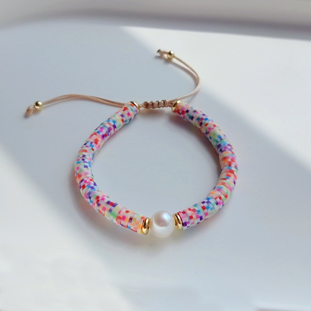 Daily Occasion Fashion Flower Freshwater Pearl Soft Clay Knitting Bracelets