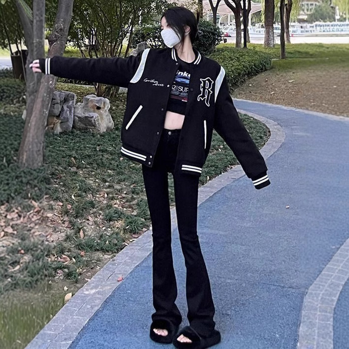 黑色微喇叭设计感牛仔裤女秋季新款百搭高腰显瘦弹力版马蹄裤|undefined