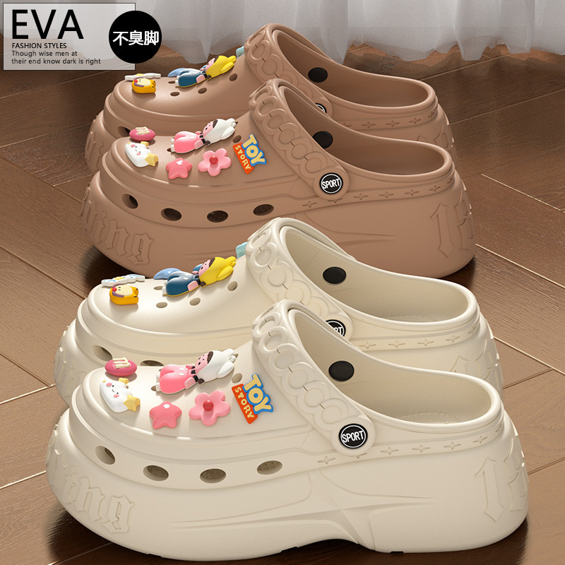 Croc Shoes for Women 2025 Spring New Fashion Korean Style Versatile Lightweight Cute Comfortable High Thick-Soled Toe Slippers Croc Shoes for Women 2025 Spring New Fashion Korean Style Versatile Lightweight Cute Comfortable High Thick-Soled Toe Slippers