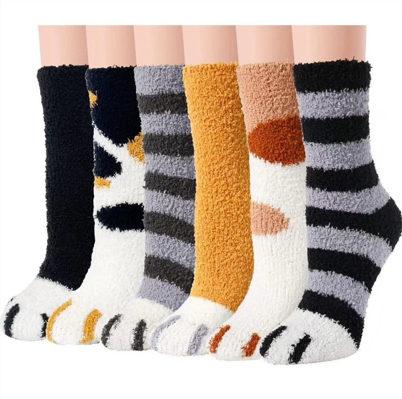 Women's plush socks fluffy super soft warm slippers socks home sleeping socks cat claw coral fleece floor