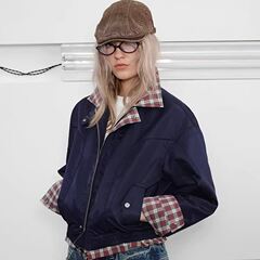 ins韩版潮流男女拼接假两件翻领夹克衫春秋季青少年帅气休闲外套