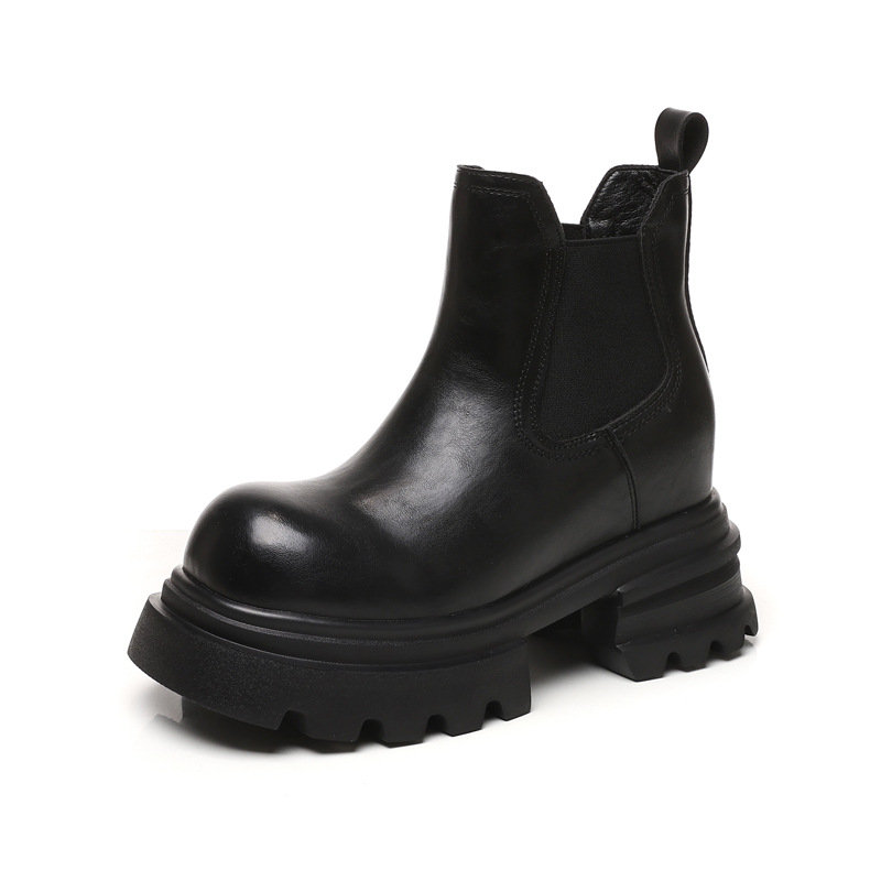 Boot nữ Chelsea cổ ngắn kiểu Anh đế dày tăng chiều cao — đen