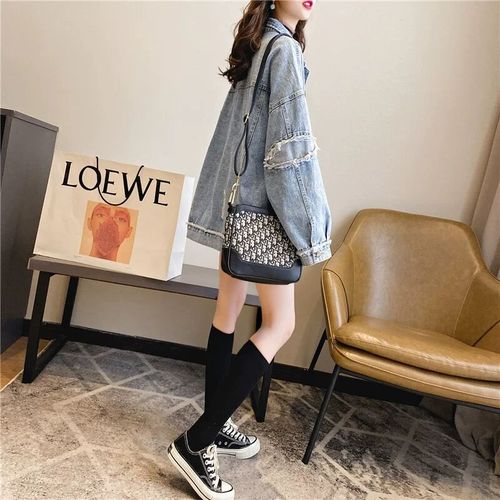 Korean style loose casual student denim jacket for women  spring and autumn new style Internet celebrity long-sleeved hole top Hong Kong style trendy