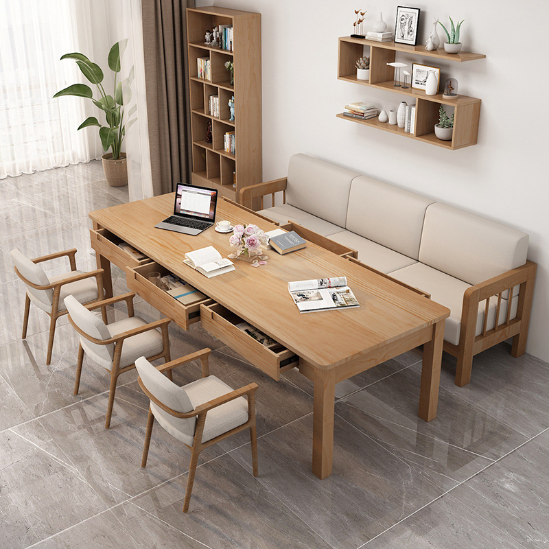 Home Office Desk Solid Wood Large Desk with Drawer Multi-Functional Study Table Living Room Leisure Area Sofa Writing Table