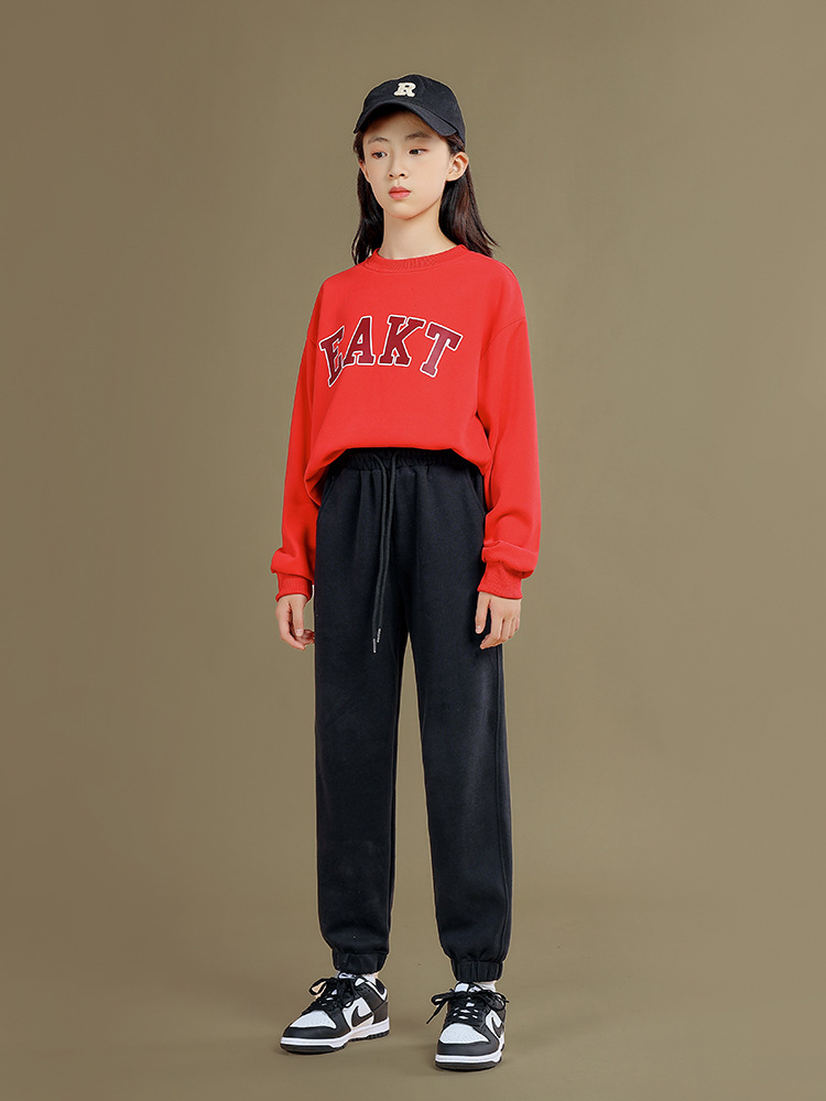 Pantalones casuales para niños mayores Pantalones de primavera y otoño para niñas con cordón atado al tobillo Pantalones deportivos versátiles de invierno para niñas traje