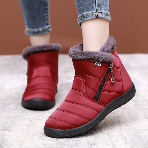 Winter new high-top casual cotton shoes cross-border large size round toe zipper low-cut plus velvet cotton boots waterproof snow boots for women