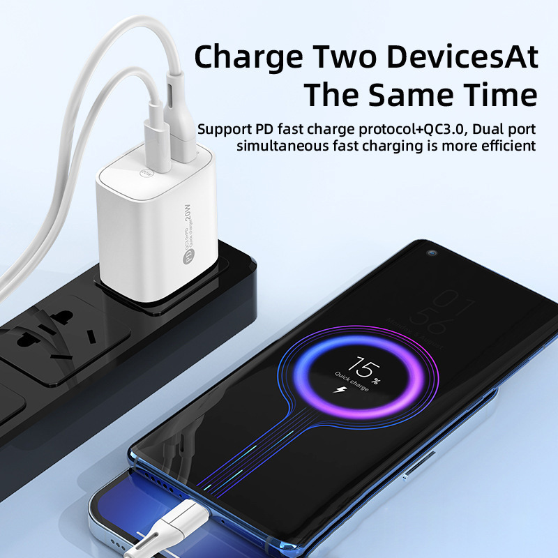 Cabeza de carga rápida de doble puerto de 20W para cargador Apple 15 PD QC3.0 carga flash europeo y americano cabezal de carga transfronterizo estándar británico