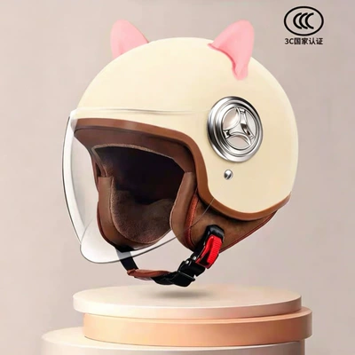 Motosiklet kaskı (dəbilqə): for all seasons, 3C certified, warm - 801khaki-transparent-long-mirror-pink-ears