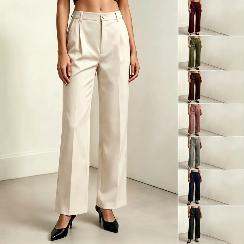 2026 European and American cross-border new high-waisted drapey wide-leg pants for women, European and American style simple solid color straight casual long pants 2026 European and American cross-border new high-waisted drapey wide-leg pants for women, European and American style simple solid color straight casual long pants