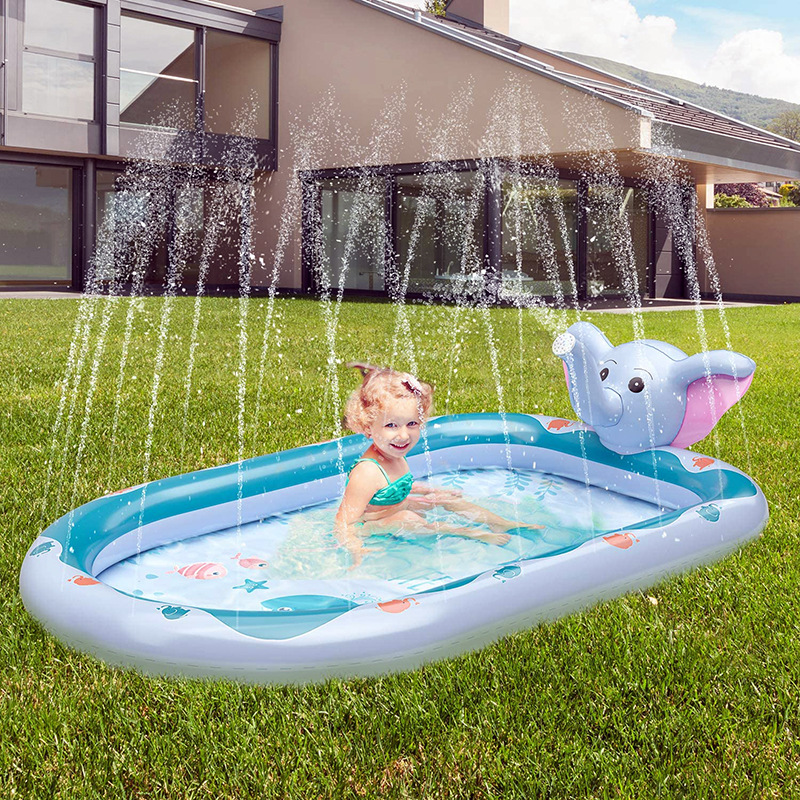 PVC inflatable elephant head swimming pool children splash-proof mat foldable pool backyard lawn water spray game pool