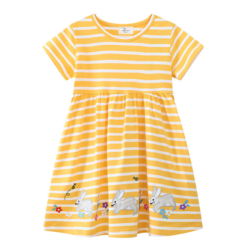 2026 New Cross-Border European and American Children's Clothing Summer New Style Knitted Embroidered Pattern Girls' Dress Factory Dropshipping
