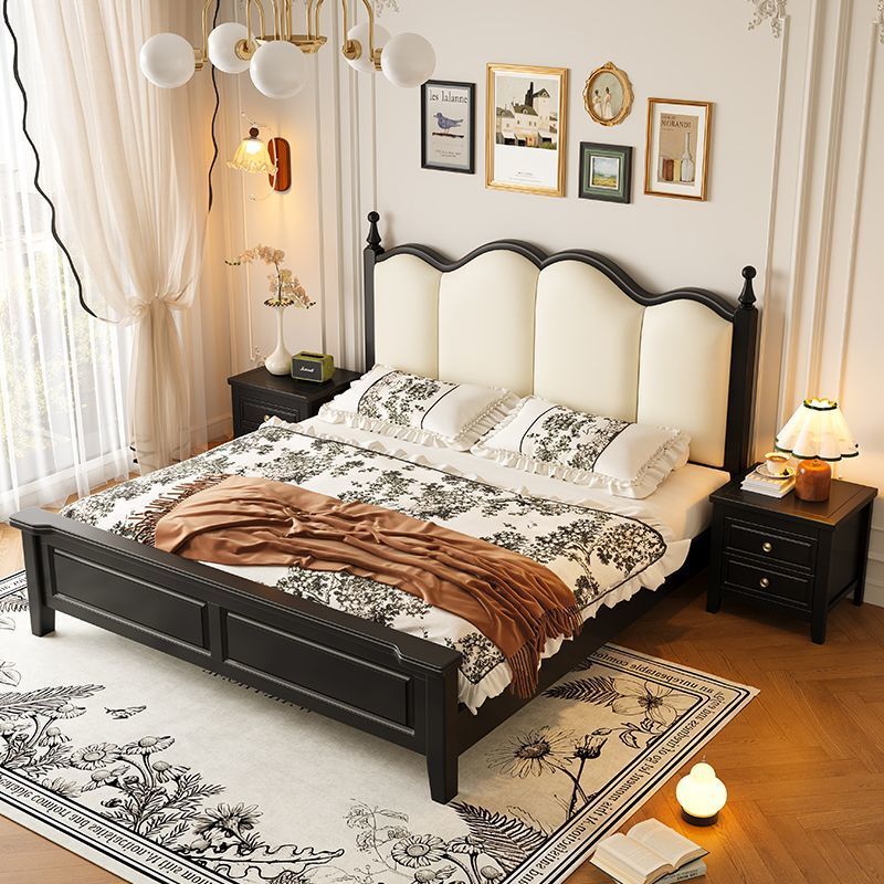 French-Style Solid Wood Bed with Wavy Arc-Shaped High Backrest, Princess-Style Decorative Columns, Large Storage Compartment, Master Bedroom Double Bed French-Style Solid Wood Bed with Wavy Arc-Shaped High Backrest, Princess-Style Decorative Columns, Large Storage Compartment, Master Bedroom Double Bed