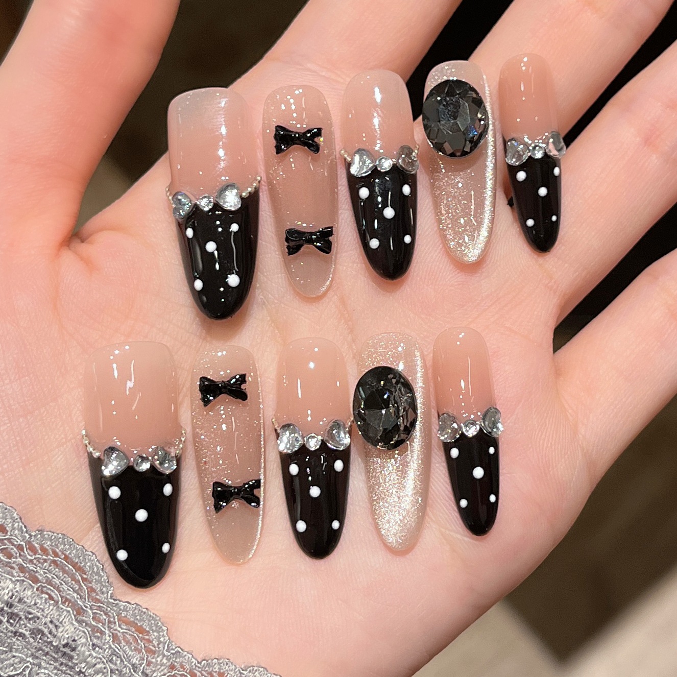 Uñas postizas de ojo de gato transfronterizas, piezas de uñas hechas a mano, uñas postizas, arte de uñas portátil, estilo largo de alta gama.