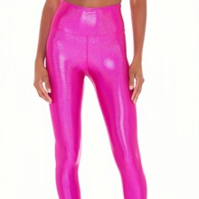 欧美新款亮色光泽亮泽烫金瑜伽弹力透气运动紧身健身长裤显廋nv