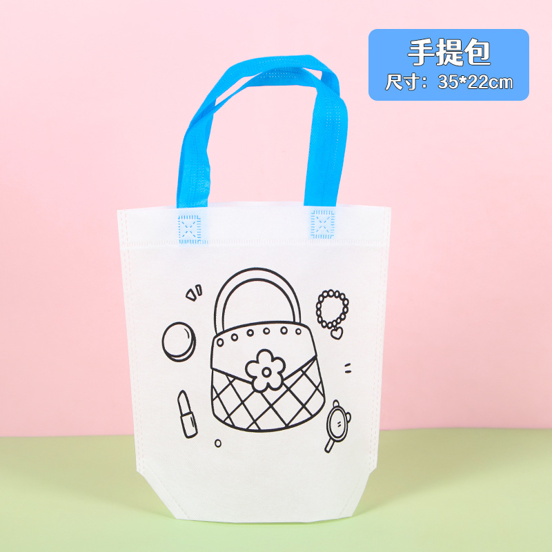 Bolsa de protección del medio ambiente de bricolaje, bolsa de graffiti no tejida, arte para niños, bolsa de tela para colorear hecha a mano, bolso de pintura para colorear pintado a mano
