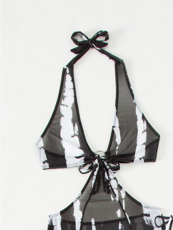 Polyester Fabric Type Women's Elegant Basic Printing 3 Pieces Set Bikinis Swimwear