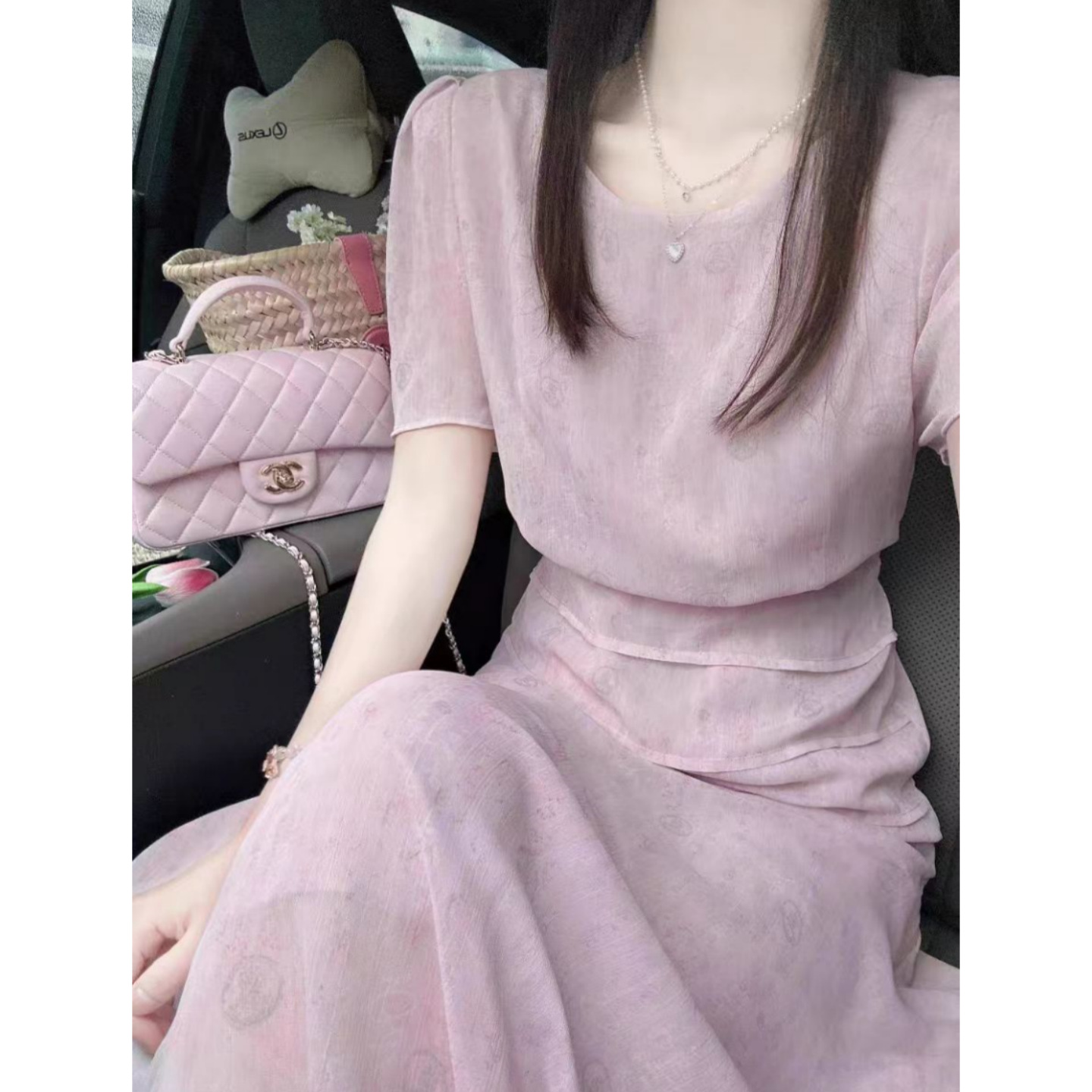 Đầm ôm body nữ phong cách Pháp dáng dài tay ngắn — màu hồng chi tiết 7