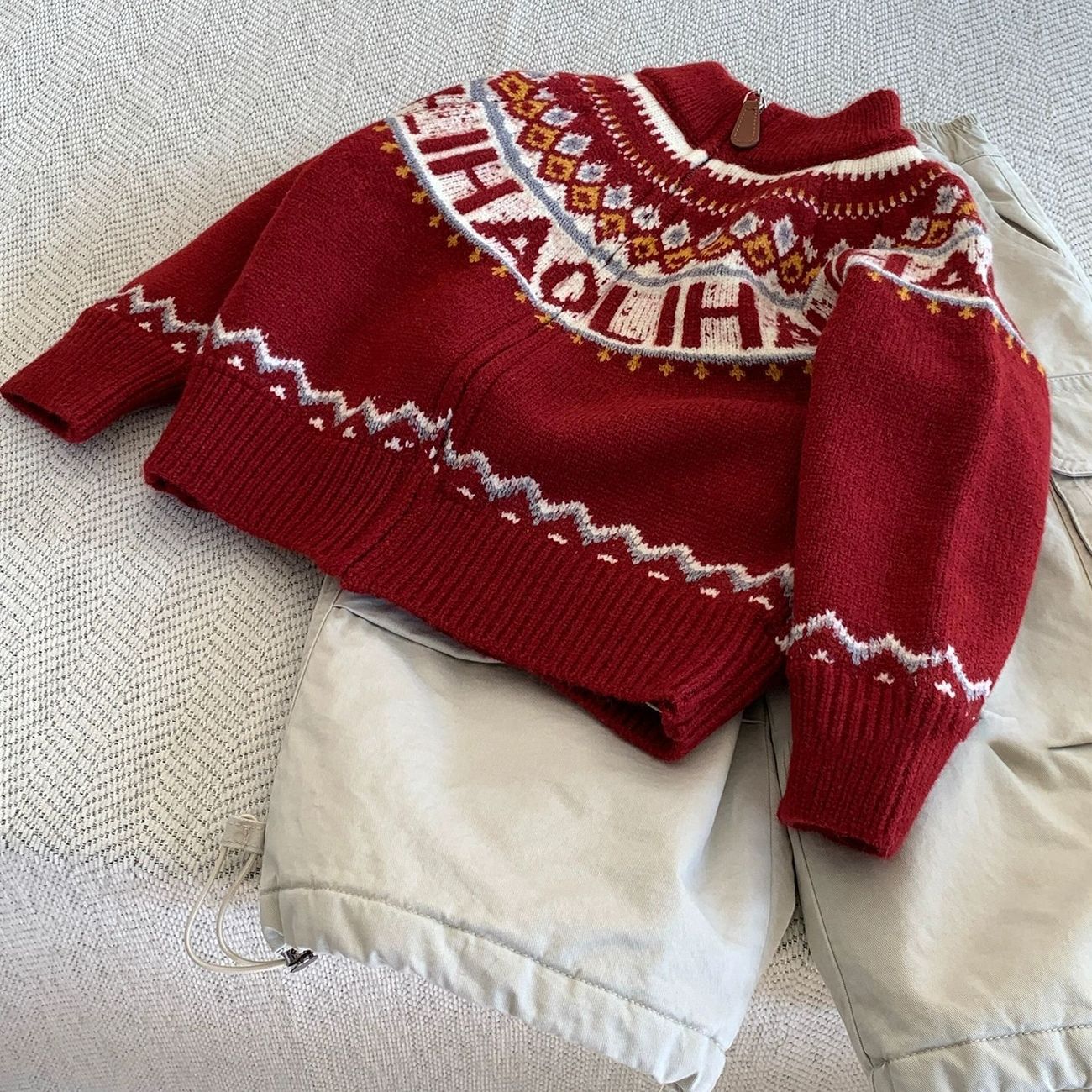 Cross-border New Year festive red children's sweater, children's clothing, autumn and winter thickened zipper knitted cardigan for boys and girls